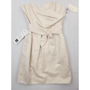 Shoshanna Dress Womens 8 Gold Jacquard Strapless Sweetheart Bow Belted